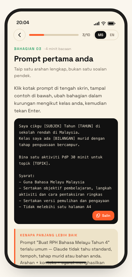 Bahagian panduan dengan contoh prompt